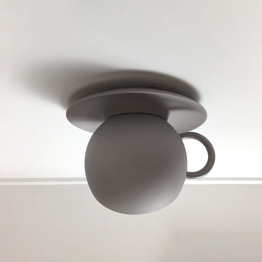 Ceramic Coffee Cup Flush Mount Ceiling Lamp - Rotatable LED Light in White/Grey/Blue