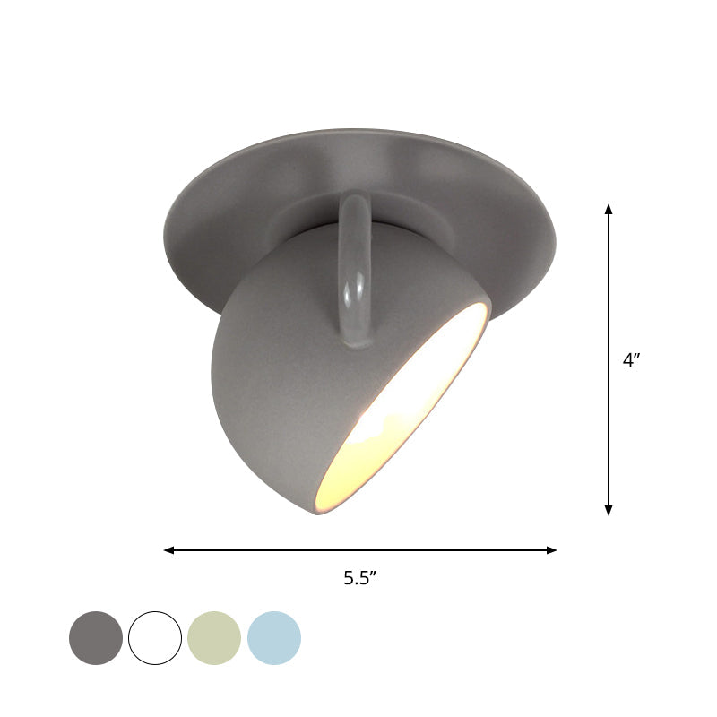 Ceramic Coffee Cup Flush Mount Ceiling Lamp - Rotatable Led Light In White/Grey/Blue