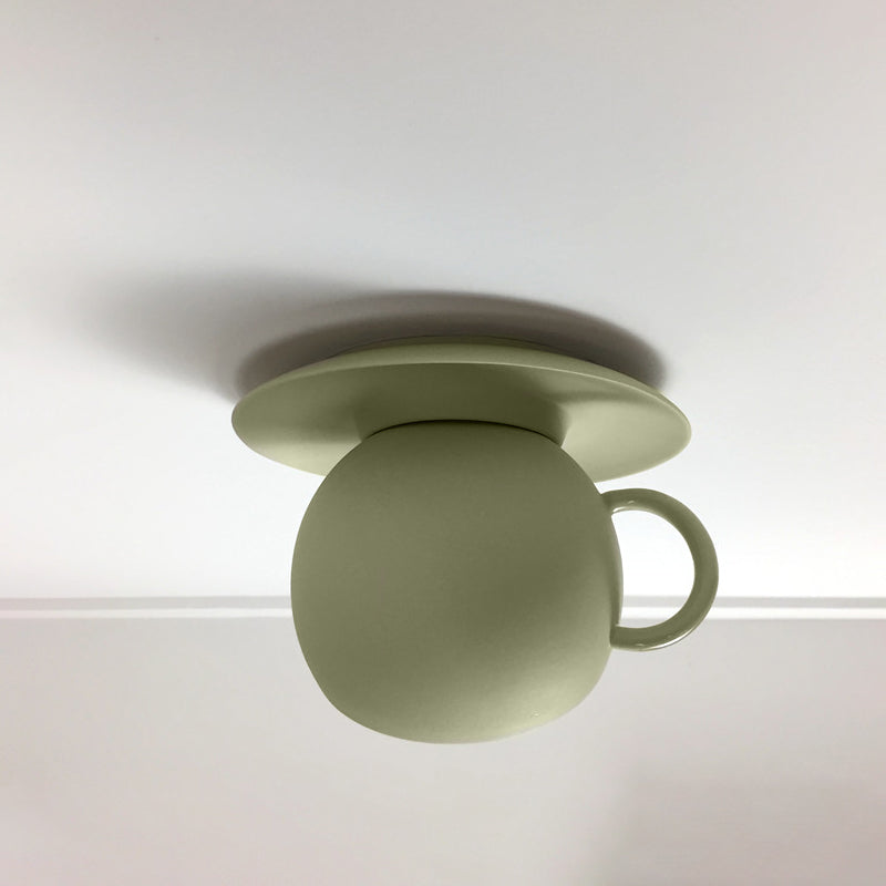 Ceramic Coffee Cup Flush Mount Ceiling Lamp - Rotatable LED Light in White/Grey/Blue