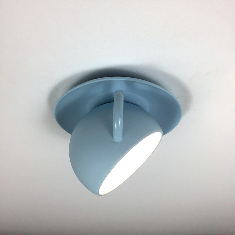 Ceramic Coffee Cup Flush Mount Ceiling Lamp - Rotatable LED Light in White/Grey/Blue