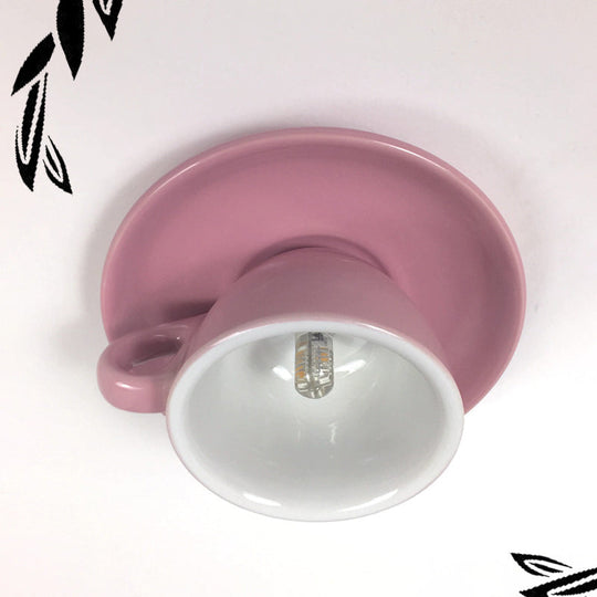 Macaron LED Flush Mount Ceiling Light in Pink/Blue/Yellow Ceramic Finish for Coffee Lovers