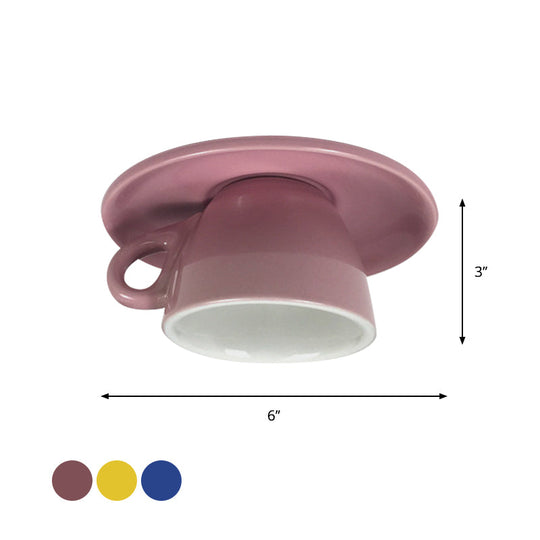 Macaron LED Flush Mount Ceiling Light in Pink/Blue/Yellow Ceramic Finish for Coffee Lovers