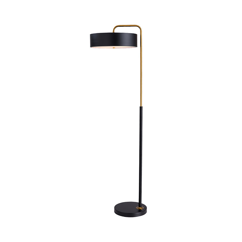 1-Head Macaron Floor Lamp - Black/Blue/Yellow Finish Drum Standing Light For Living Room