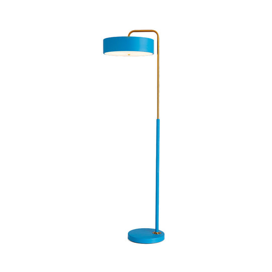 1-Head Macaron Floor Lamp - Black/Blue/Yellow Finish Drum Standing Light For Living Room