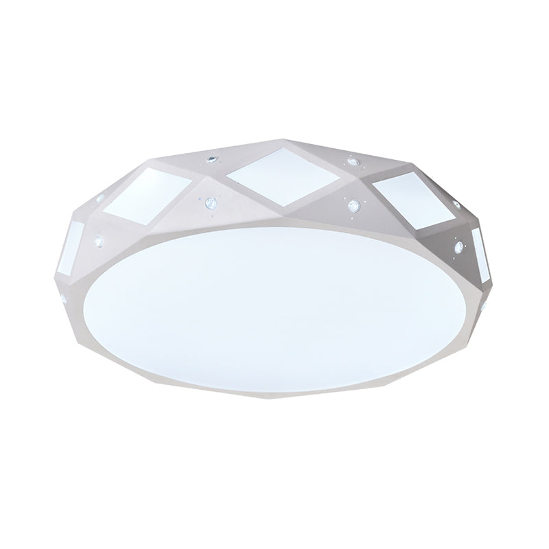 Contemporary Metallic Drum Flush Ceiling Light Fixture - Led White/Warm