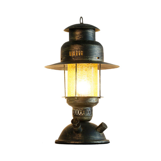 Coastal Yellow Crackle Glass Kerosene Desk Light - Rustic Metal Table Lamp