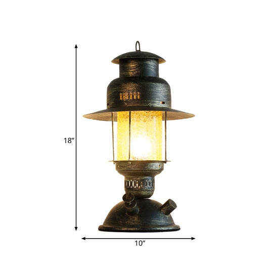 Coastal Yellow Crackle Glass Kerosene Desk Light - Rustic Metal Table Lamp