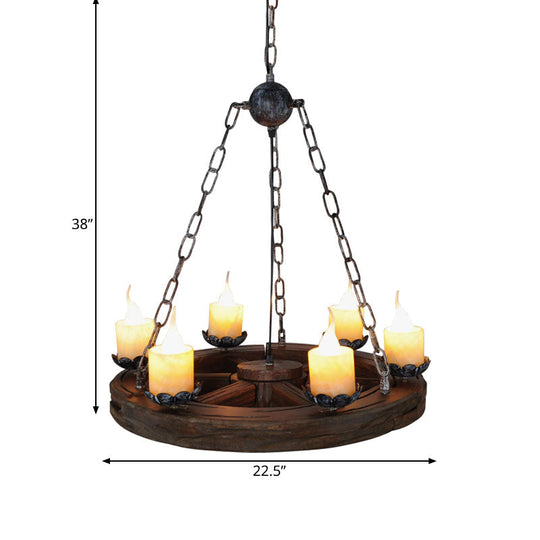 Marina - Marble Chandelier Lamp: Elegant 6-Head Pendant with Wood Wheel Design