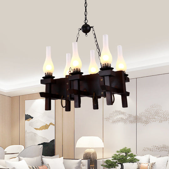 Industrial Frosted Glass Island Pendant with 6 Black Vase Heads - Living Room Hanging Ceiling Light