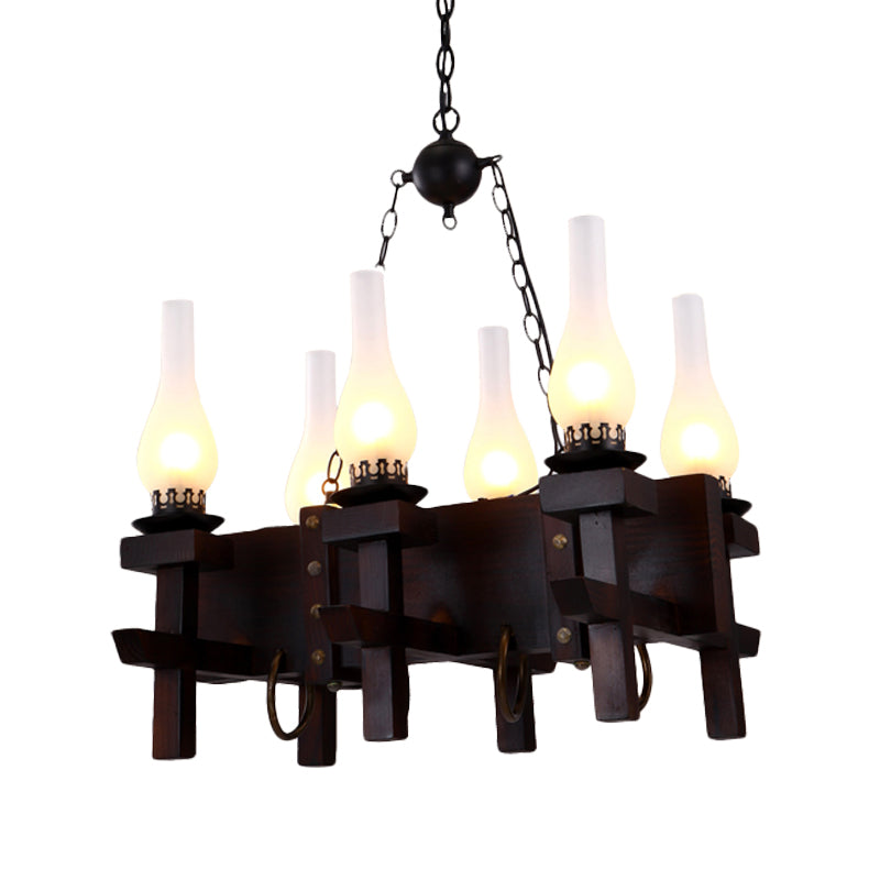 Industrial Frosted Glass Island Pendant with 6 Black Vase Heads - Living Room Hanging Ceiling Light