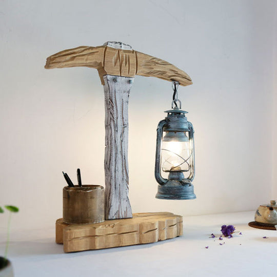 Grey Wood-Designed Kerosene Table Light For Study Room Desk Lighting