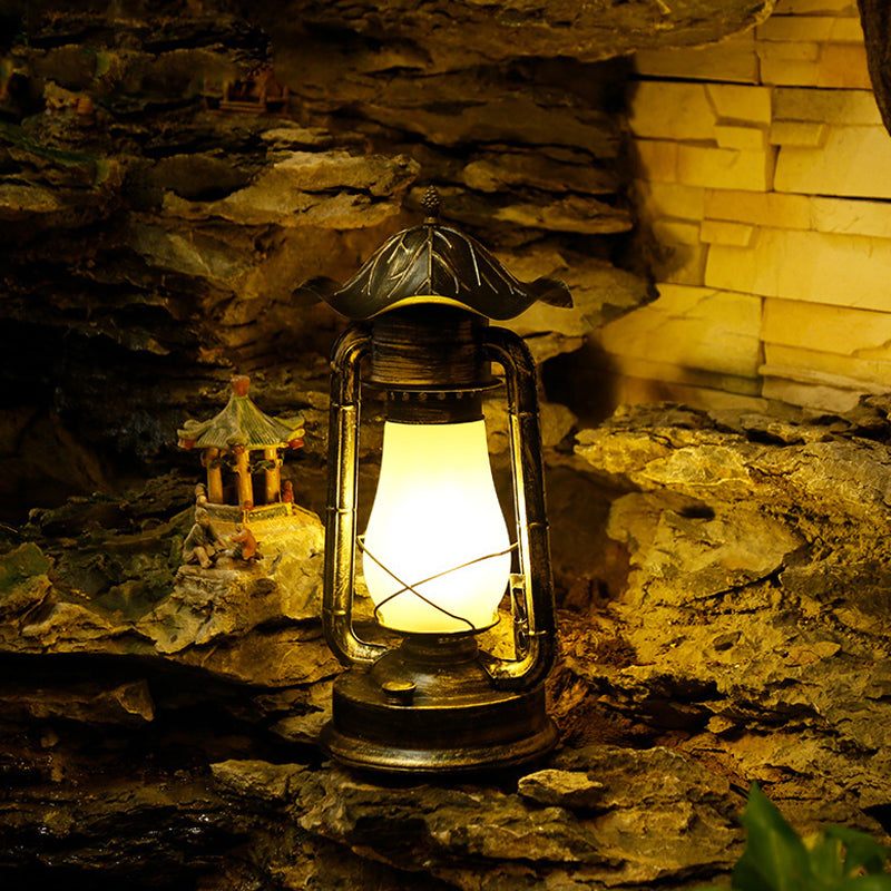 Frosted Glass Desk Lamp In Brass With Farmhouse Style - Plug-In 1-Light