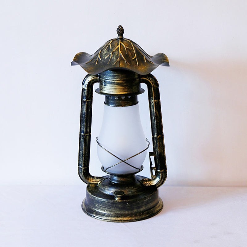 Frosted Glass Desk Lamp In Brass With Farmhouse Style - Plug-In 1-Light