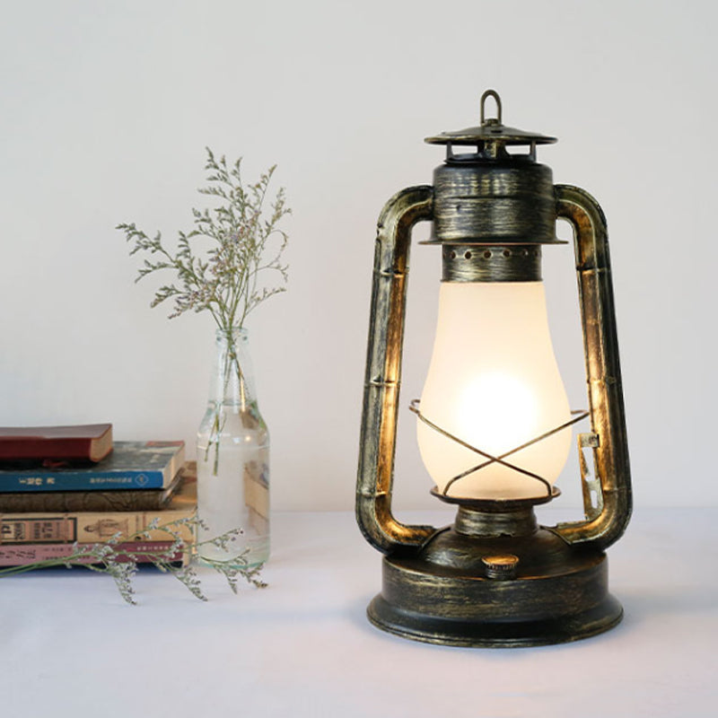 Coastal Style Kerosene Table Lamp - Opal Glass Brass Finish 1-Light Desk Lighting