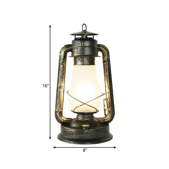 Coastal Style Kerosene Table Lamp - Opal Glass Brass Finish 1-Light Desk Lighting