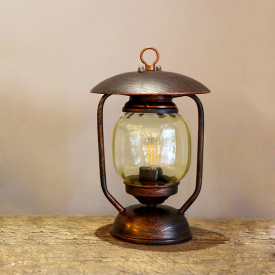 Kerosene Table Lamp - Factory Brass/Copper Finish With Tan Glass Perfect For Study Room Copper