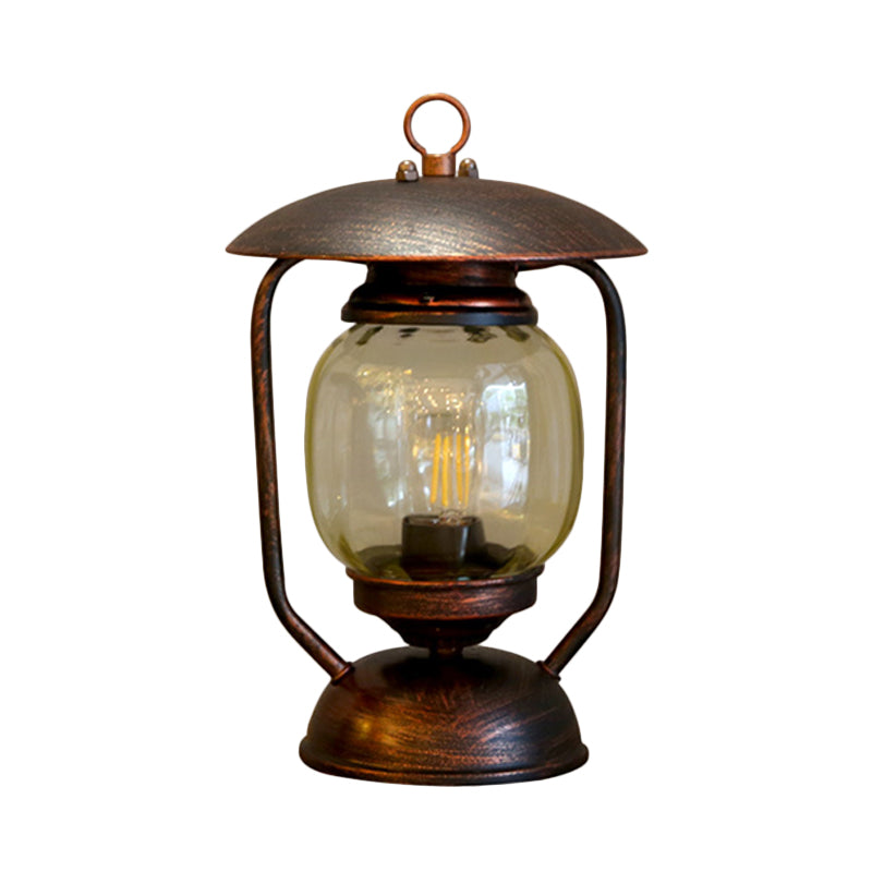 Kerosene Table Lamp - Factory Brass/Copper Finish With Tan Glass Perfect For Study Room