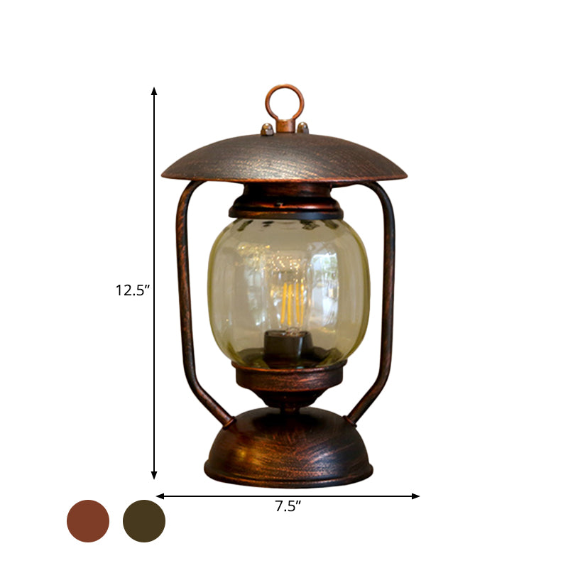 Kerosene Table Lamp - Factory Brass/Copper Finish With Tan Glass Perfect For Study Room