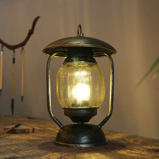 Kerosene Table Lamp - Factory Brass/Copper Finish With Tan Glass Perfect For Study Room