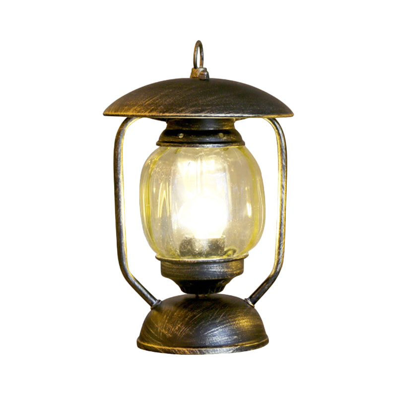 Kerosene Table Lamp - Factory Brass/Copper Finish With Tan Glass Perfect For Study Room