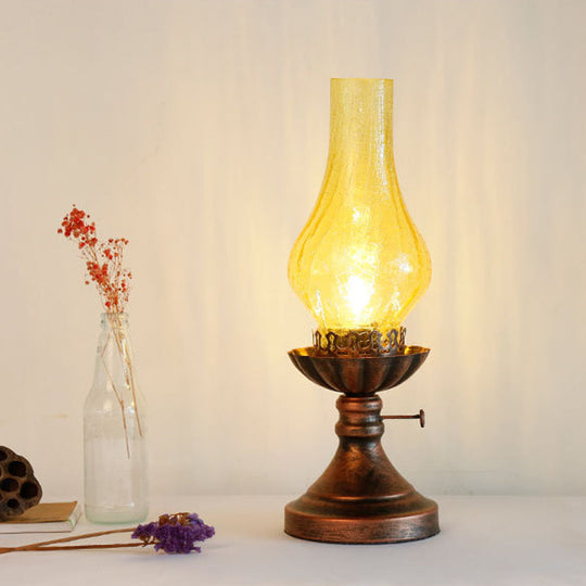 Light Yellow/Clear Crackle Glass Table Lamp - Industrial Copper Finish Vase Shade Bedroom Desk