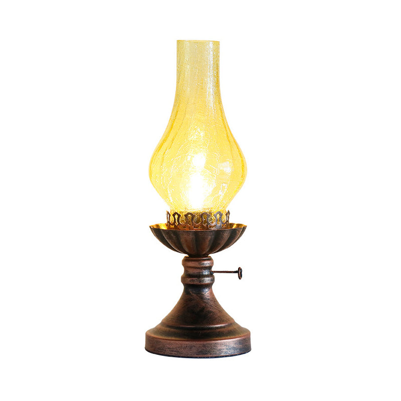 Light Yellow/Clear Crackle Glass Table Lamp - Industrial Copper Finish Vase Shade Bedroom Desk