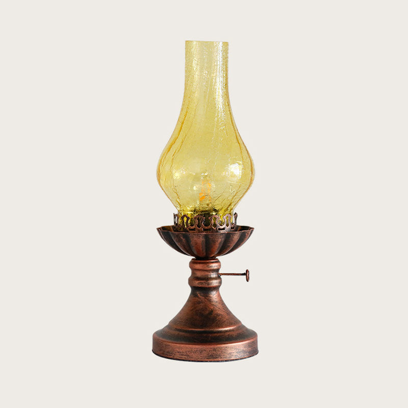 Light Yellow/Clear Crackle Glass Table Lamp - Industrial Copper Finish Vase Shade Bedroom Desk