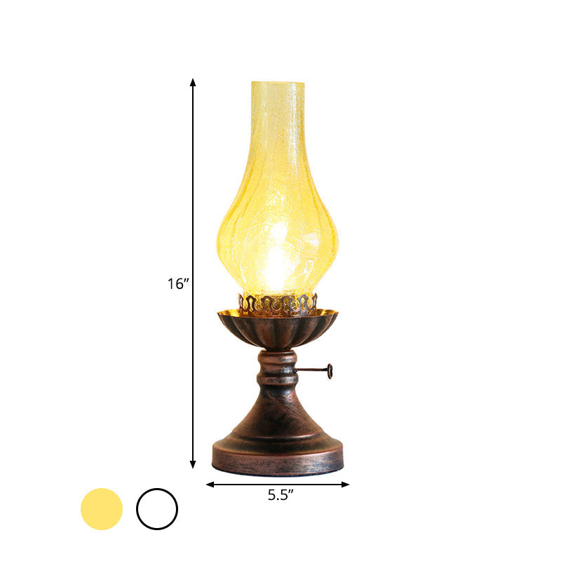 Light Yellow/Clear Crackle Glass Table Lamp - Industrial Copper Finish Vase Shade Bedroom Desk