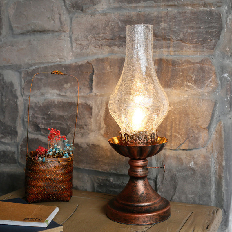 Light Yellow/Clear Crackle Glass Table Lamp - Industrial Copper Finish Vase Shade Bedroom Desk