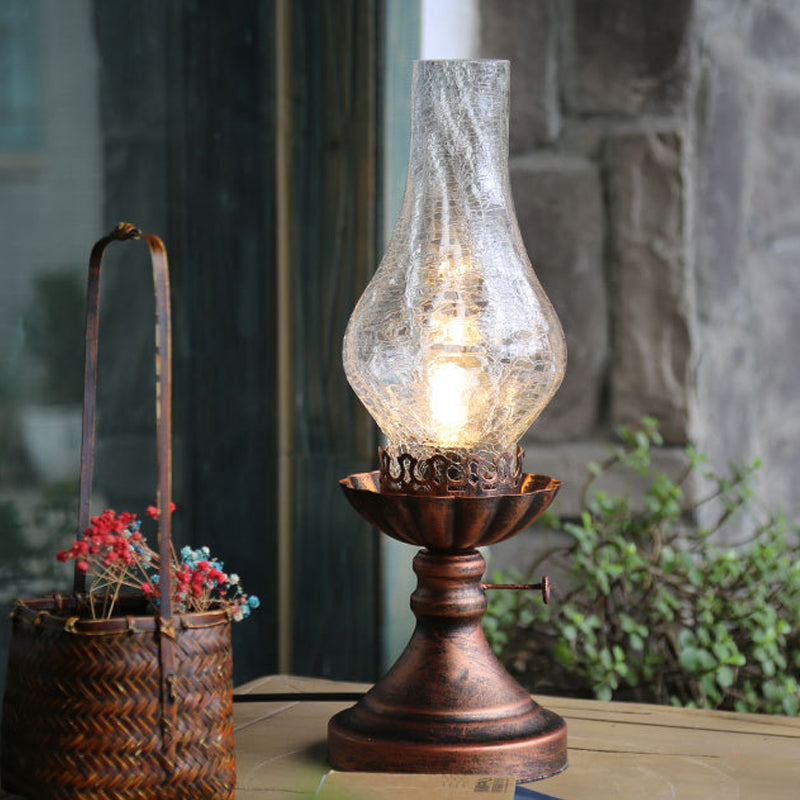 Light Yellow/Clear Crackle Glass Table Lamp - Industrial Copper Finish Vase Shade Bedroom Desk