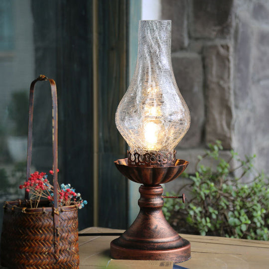 Light Yellow/Clear Crackle Glass Table Lamp - Industrial Copper Finish Vase Shade Bedroom Desk