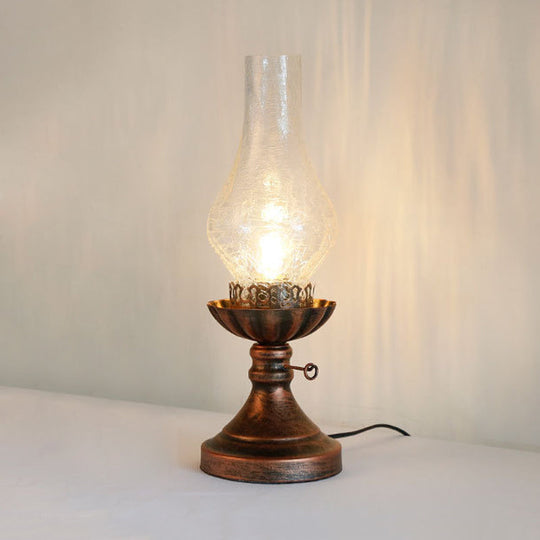 Light Yellow/Clear Crackle Glass Table Lamp - Industrial Copper Finish Vase Shade Bedroom Desk