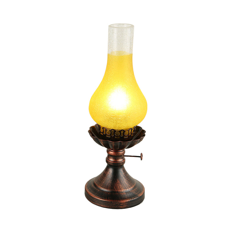 Copper Vase Table Lamp - Tan Crackle/Yellow Glass Shade Metal Base