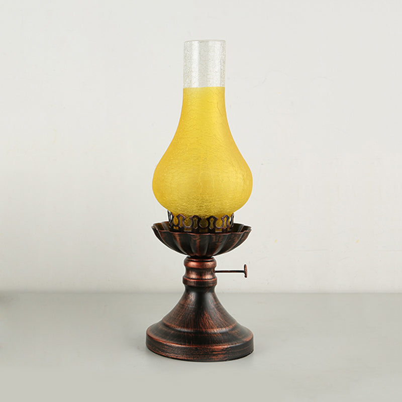 Copper Vase Table Lamp - Tan Crackle/Yellow Glass Shade Metal Base