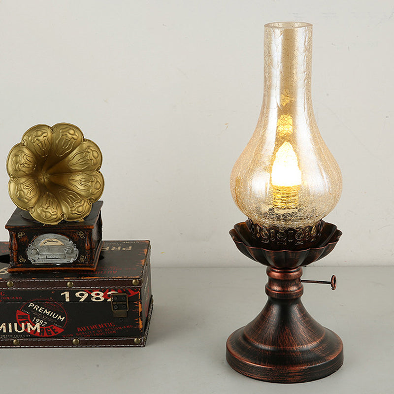 Copper Vase Table Lamp - Tan Crackle/Yellow Glass Shade Metal Base