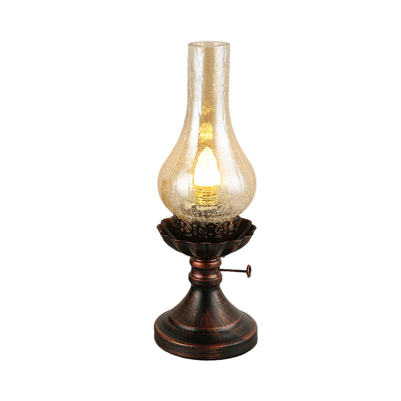 Copper Vase Table Lamp - Tan Crackle/Yellow Glass Shade Metal Base