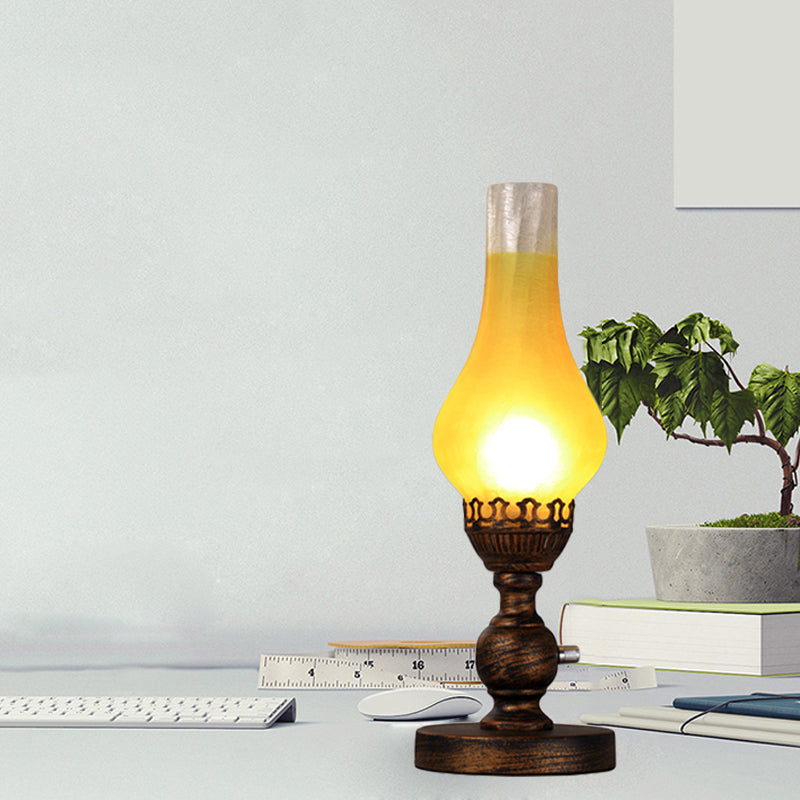 Orange/Clear Crackle Glass Desk Lighting With Iron Base - Industrial Vase Table Light For Bedroom