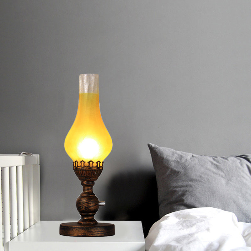 Orange/Clear Crackle Glass Desk Lighting With Iron Base - Industrial Vase Table Light For Bedroom