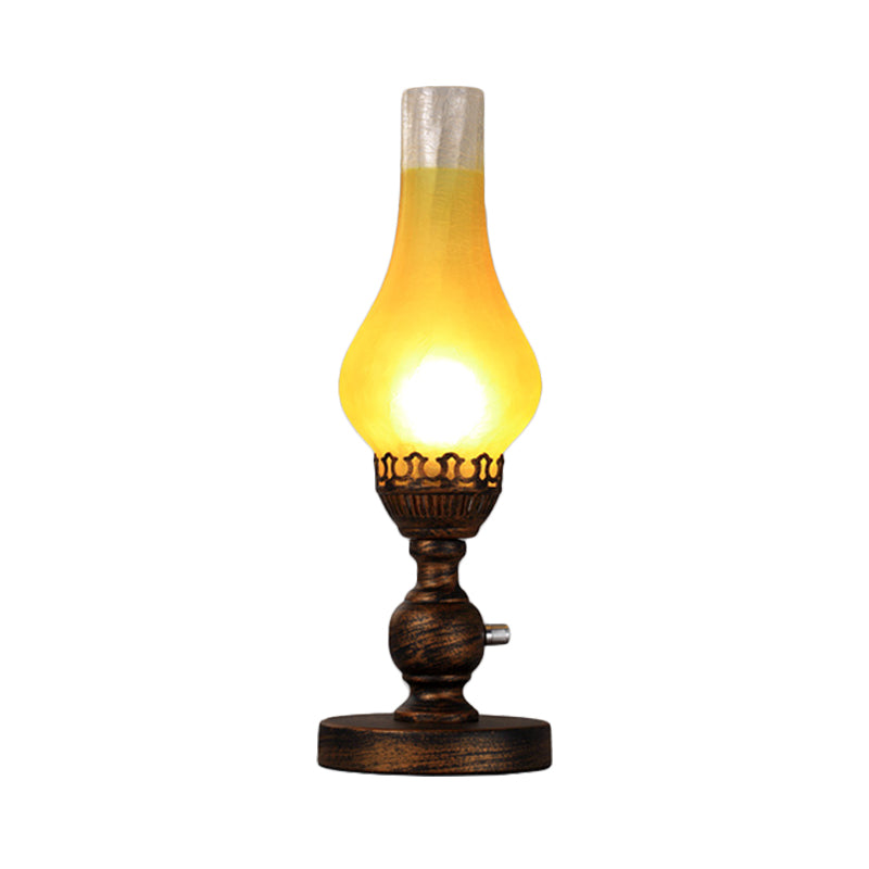 Orange/Clear Crackle Glass Desk Lighting With Iron Base - Industrial Vase Table Light For Bedroom