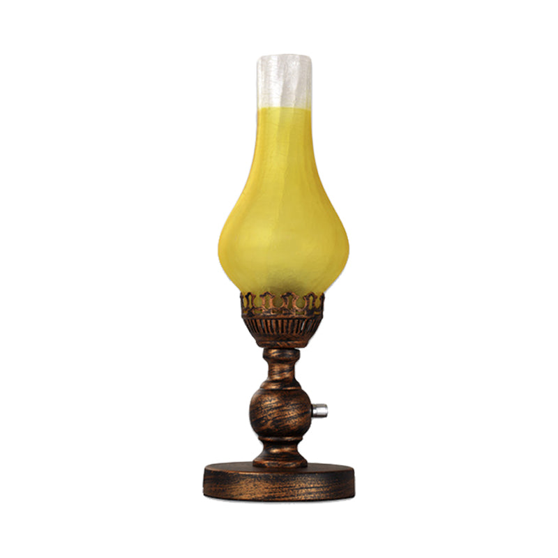 Orange/Clear Crackle Glass Desk Lighting With Iron Base - Industrial Vase Table Light For Bedroom