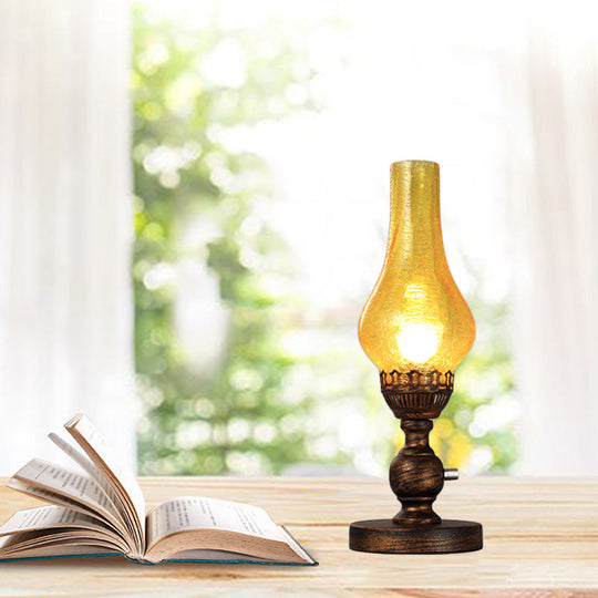 Orange/Clear Crackle Glass Desk Lighting With Iron Base - Industrial Vase Table Light For Bedroom