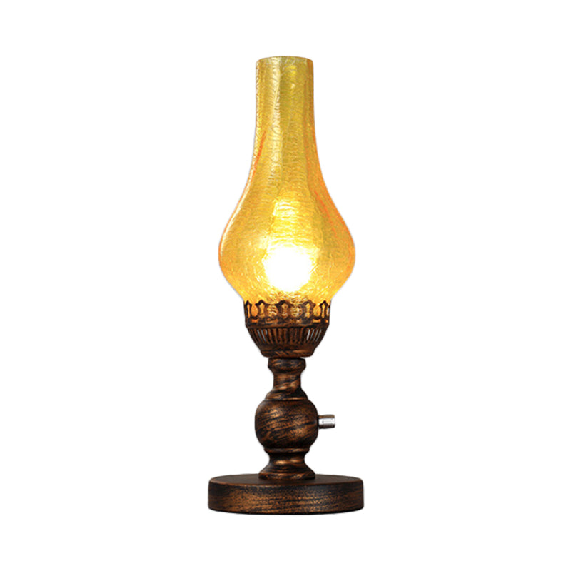 Orange/Clear Crackle Glass Desk Lighting With Iron Base - Industrial Vase Table Light For Bedroom