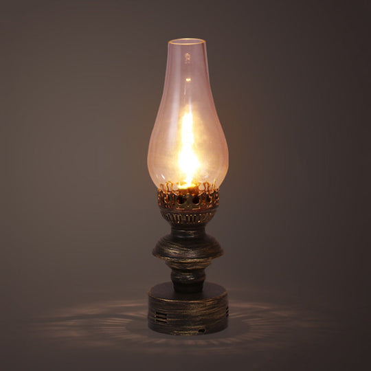 Vintage Brass Desk Lamp With Clear Glass Vase Shade And Metal Base