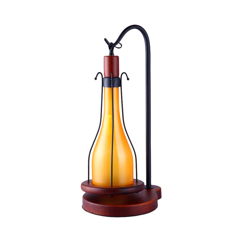 Farm Style Yellow Glass Table Light With Wood Base - 1-Head Copper Finish