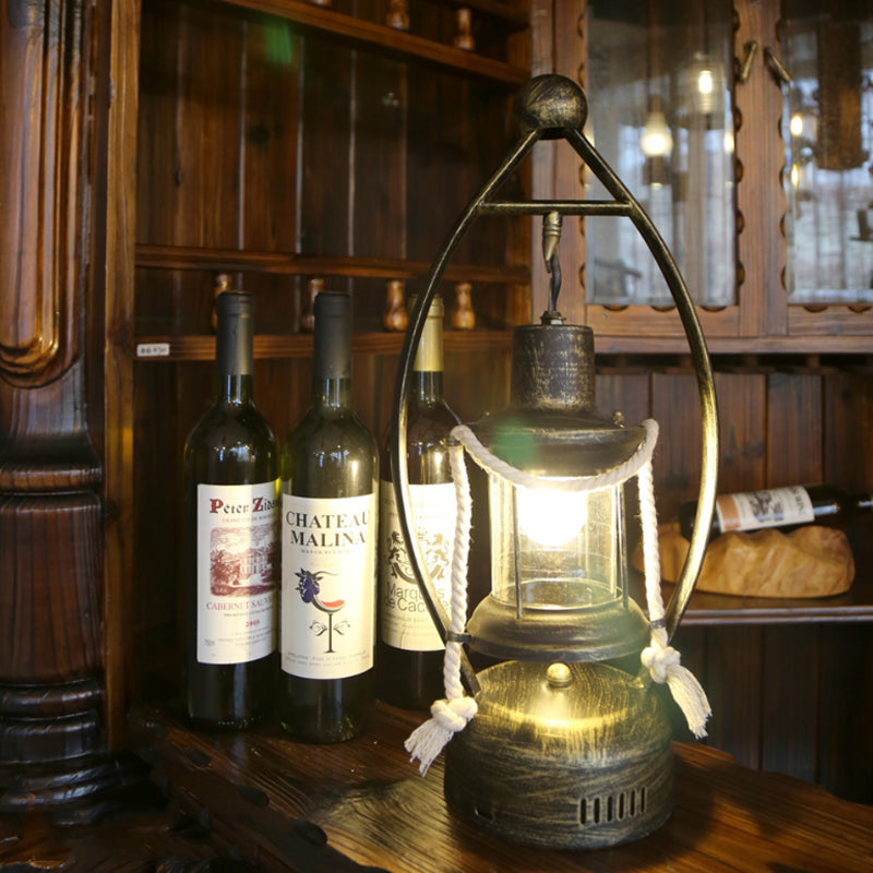 Vintage Industrial Brass Table Lamp With Clear Glass Shade - Factory Style Lantern Desk Light