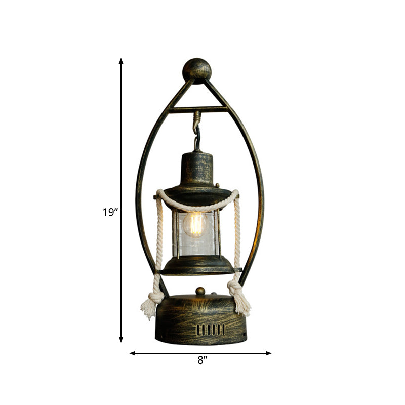 Vintage Industrial Brass Table Lamp With Clear Glass Shade - Factory Style Lantern Desk Light