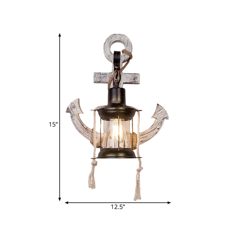 Industrial Style Wall Mount Oil Lamp With Clear Glass Shade And Black Metal Frame