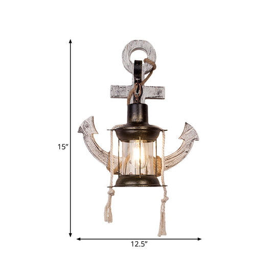 Industrial Style Wall Mount Oil Lamp With Clear Glass Shade And Black Metal Frame