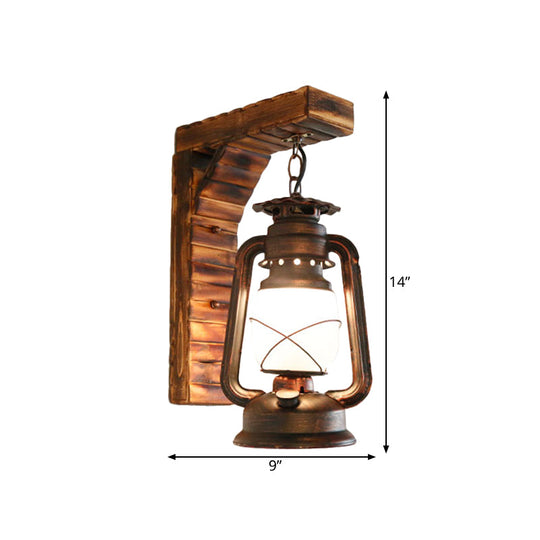 Opal Glass Outdoor Sconce Light - Copper Kerosene Wall Lighting Fixture With Bamboo Right Angle Arm