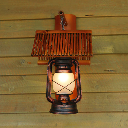 Copper Wall Light Fixture With Frosted Glass - Warehouse Sconce Lamp